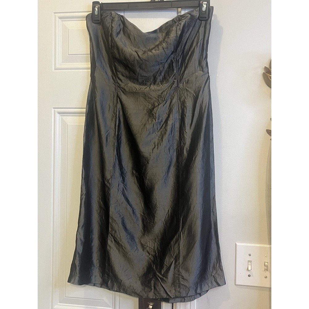 Vintage 80s 90s Jolie Madame Metallic Gunmetal Strapless Cocktail Dress M Grunge